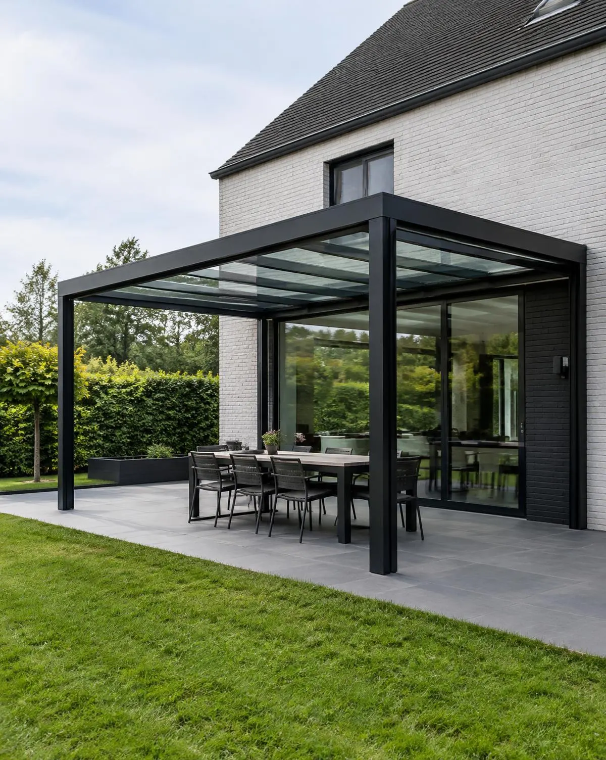 Terrasoverkapping boven een tuinterras